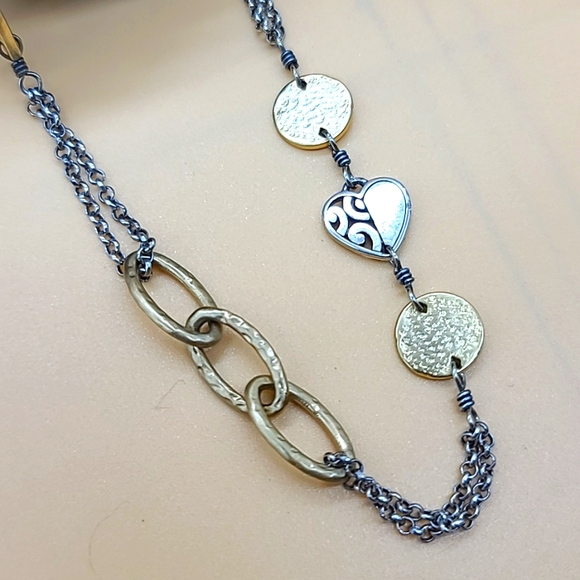 Brighton "DECO STYLE" Textured Gold & Deco Lace Hearts XL Layering Neck! - Picture 11 of 13